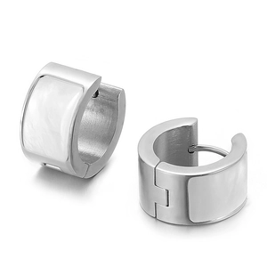 Elegant stainless steel leverback hoop earrings with white shell inlay on white background