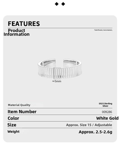 Detailed view of the S925 sterling silver vertical striped texture on an open ring band