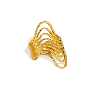 Minimalist 18k gold plated stainless steel multi-layer wavy ring for women