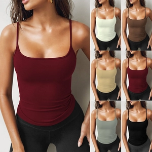 Close-up showing various colors and soft ribbed texture of slim fit camisole tops