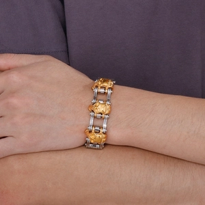 Punk style gold skull and silver bicycle chain bracelet in stainless steel for men