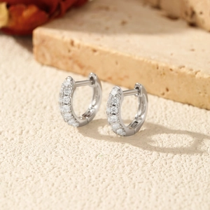 Minimalist S925 sterling silver C-shaped hoop earrings with sparkling round moissanite