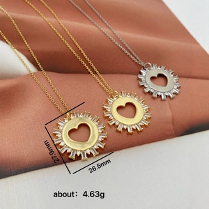 Gold and silver sunflower heart pendants with cubic zirconia for jewelry making