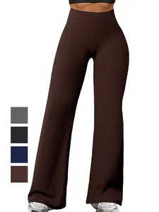 Pantaloni da yoga svasati Y2K da donna in marron caffè scuro a vita alta larga