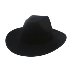 Cappello vintage nero a tesa larga in stile cowboy con corona strutturata e design sobrio