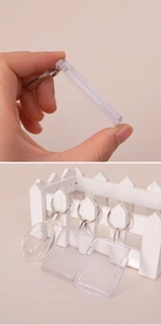 Macro side view showing thickness and variety of clear acrylic DIY photo frame keychains