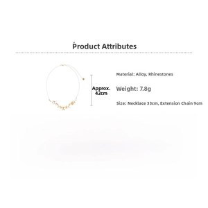 Detailed specs of floral pendant necklace featuring gold finish and rhinestone details