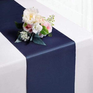 Navy blue satin table runner with silky sheen for hotel wedding and dining decoration