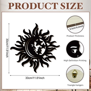 Bohemian sun moon star wooden wall decor with镂空 design and 30cm diameter size specs