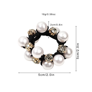 Elegant pearl and rhinestone hair tie for women with 2cm white pearls and 5cm diameter