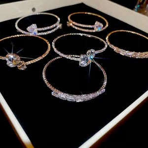 Elegant zircon square open bracelets and tennis chains in silver and rose gold finishes