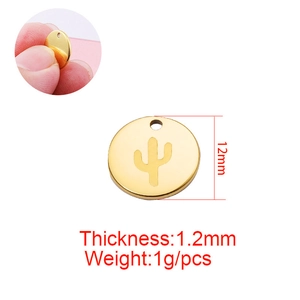 18K gold plated cactus pendant 12mm mirror polished stainless steel charm jewelry piece