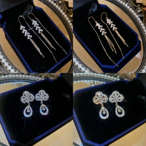 Sparkling snowflake tassel drop earrings with zircon and pearls in gold and silver