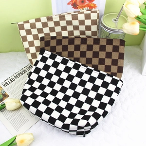 Checkboard Corduroy Cosmetic Bag Makeup Pouch Portable Toiletry Organizer Handheld Travel Storage Case For Women