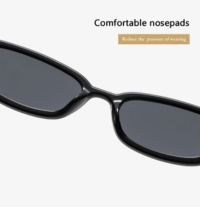 Close-up of comfortable nose pads on black square sunglasses reducing wearing pressure