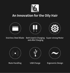 Infographic showing stainless steel blades and USB charging features for electric hair clipper