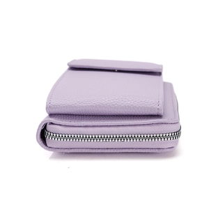 Purple lychee grain leather crossbody phone bag with flap pocket and gold metal zipper