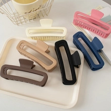 Detailed collection of large matte rectangular hair claws in six soft pastel colors