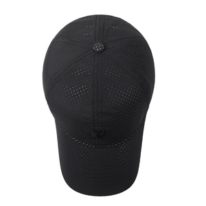 Breathable black quick-dry baseball cap with laser-cut ventilation holes for sun protection