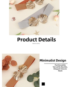 Detail von elastischen Taillengürteln mit goldenen Muschelschnallen in Grau und Braun