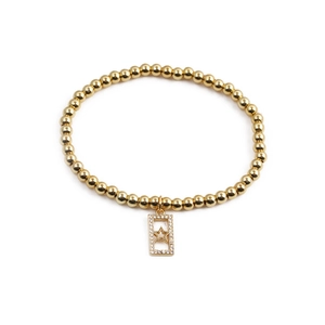 Bracelet à perles dorées avec pendentif rectangulaire en zircon et étoile ajourée