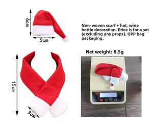 Detailed size chart for Christmas wine bottle mini hat and scarf decoration set