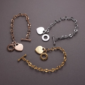 Bracelets à bascule en acier inoxydable tricolore avec breloques cœur et verset biblique