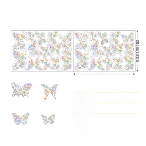 Detailed size chart for rainbow butterfly window clings showing specific dimensions for 28 pieces