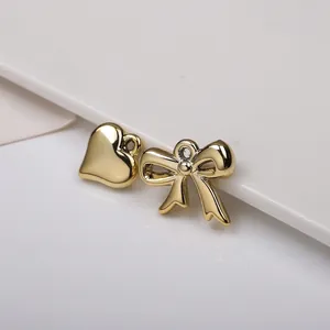 DIY gold heart and bowknot pendants for jewelry making with high mirror polish finish