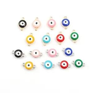 Colorful enamel evil eye connector charms for DIY bracelets and necklaces in various colors
