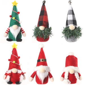 Set of 6 Christmas faceless gnomes in red and grey knit for festive holiday home decor