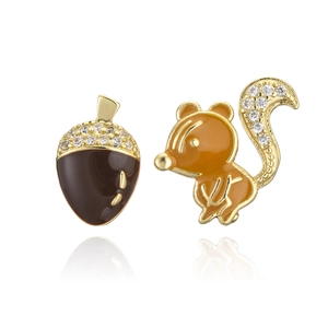 18K gold plated squirrel and pinecone stud earrings with zircon and colorful enamel