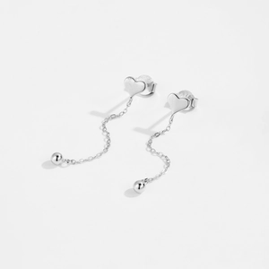 S925 sterling silver heart tassel drop earrings with delicate chain and round beads