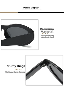 Close-up of the durable metal hinge and textured black temple on fashion sunglasses