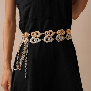 Chic Women Waist Chain Alloy Rhinestone Interlocking Geometric Circles Adjustable Link Belt Fashion Accessories Luxury