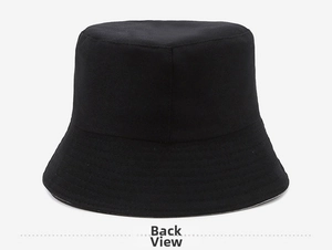 Detailed back view of a minimalist black cotton bucket hat with clean twill texture