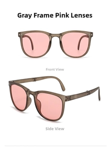 Foldable vintage sunglasses featuring translucent grey frames and pink tinted lenses