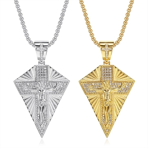 Iced out Jesus cross pendant necklace in gold and silver finish with box chain