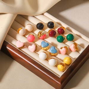 Colorful enamel heart and ball hoop earrings in 18K gold plated stainless steel set
