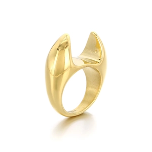 Minimalist square cast stainless steel ring with 18K gold plating and streamlined design