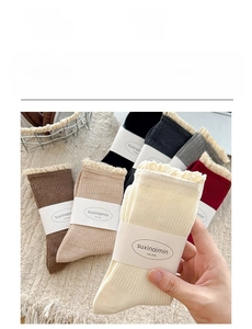 Detailed close-up of sweet lace edge socks in rich colors made of soft cotton and spandex