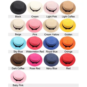 Chapeau canotier en paille avec ruban noir disponible en 17 couleurs variées