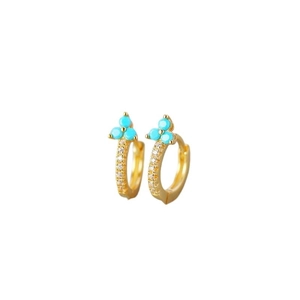 Elegant gold S925 silver flower earrings with blue stones and white zircon crystals