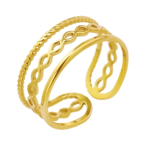Minimalist 304 stainless steel triple-layered open ring with gold-plated finish