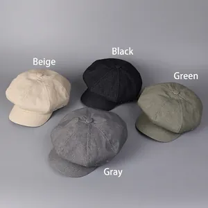 Vintage corduroy newsboy caps in beige, black, army green and grey colors for women