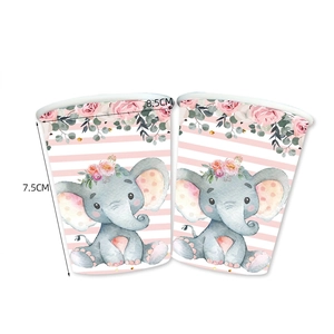Pink elephant flower themed party paper cups 10pcs for kids birthday celebration