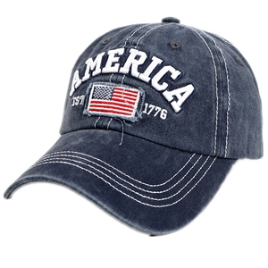 Casquette de baseball en jean délavé avec broderie America et patch drapeau américain