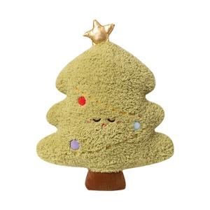 Plush Christmas tree pillow with cute smiley face and gold star for holiday home decoration