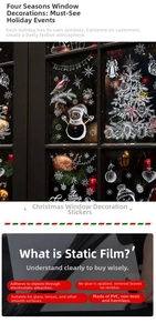 White Christmas tree and snowman static window decals made of PVC for glass surfaces
