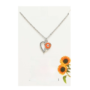 Silver heart sunflower pendant necklace on a white inspirational poetry card